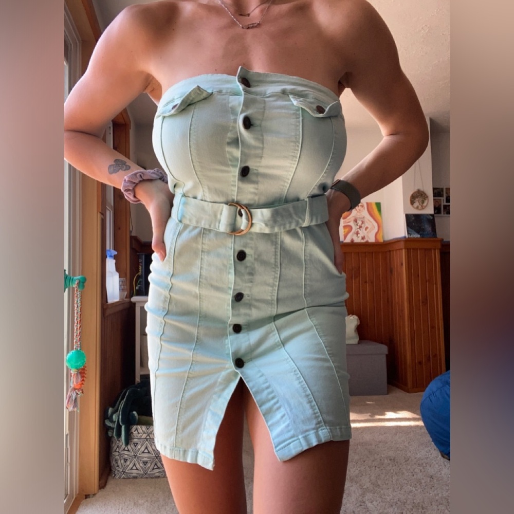 Mint colored denim dress